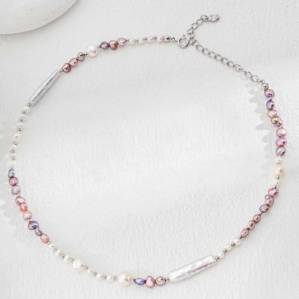 925 Sterling Silver Natural Colored Pearl Necklace