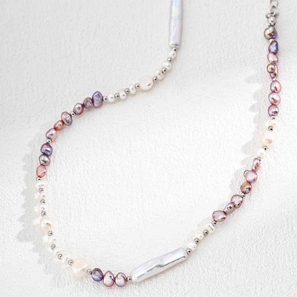 925 Sterling Silver Natural Colored Pearl Necklace