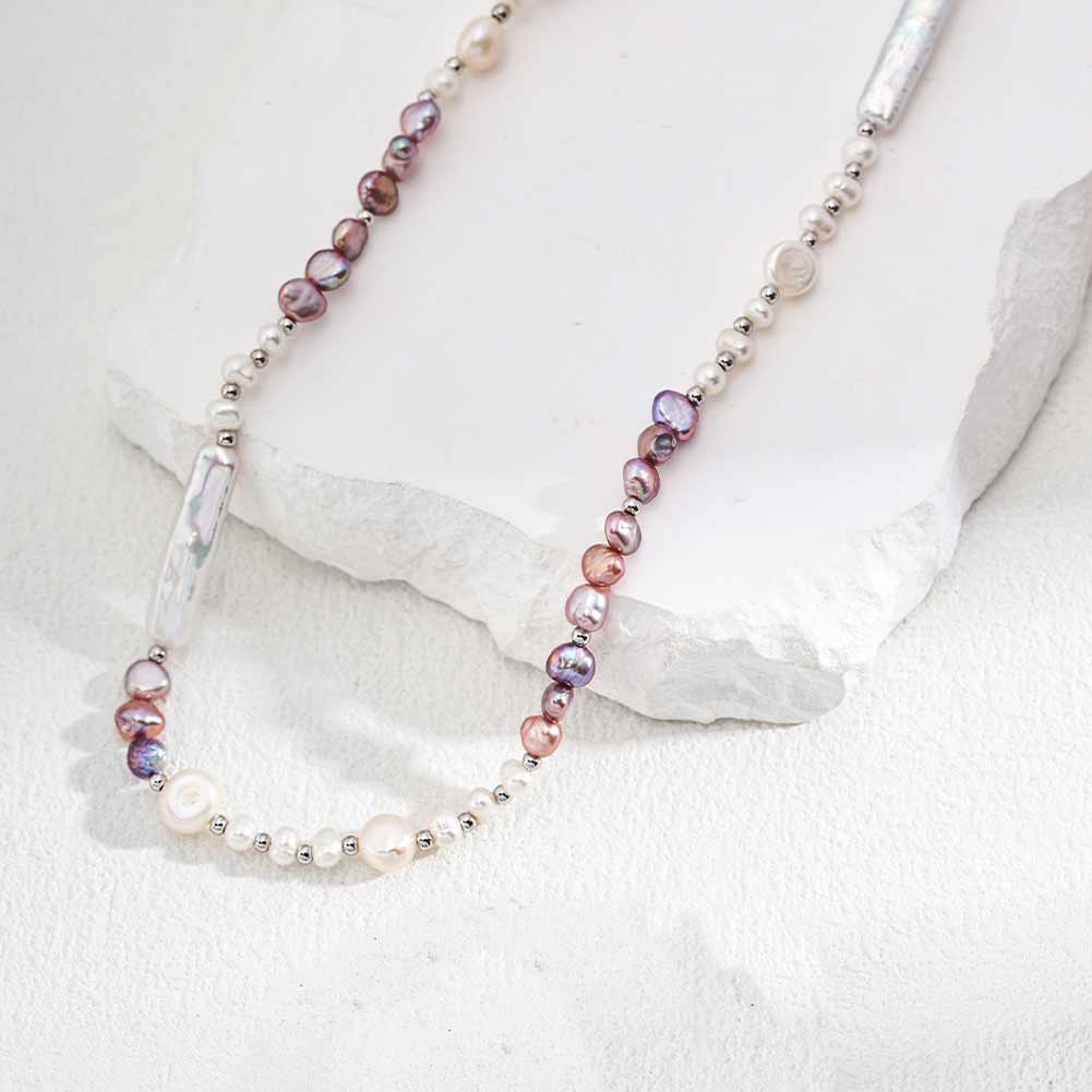 925 Sterling Silver Natural Colored Pearl Necklace