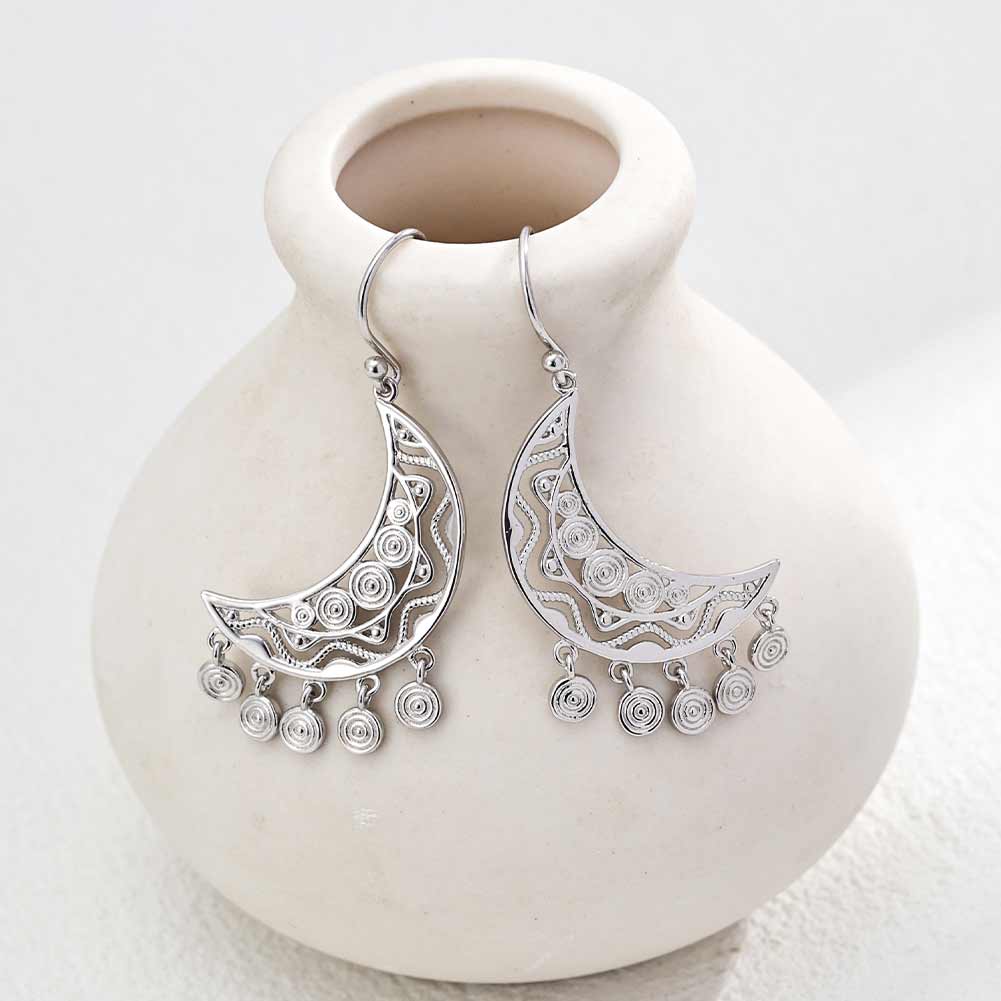 S925 Silver Vintage Moon Bay Earring