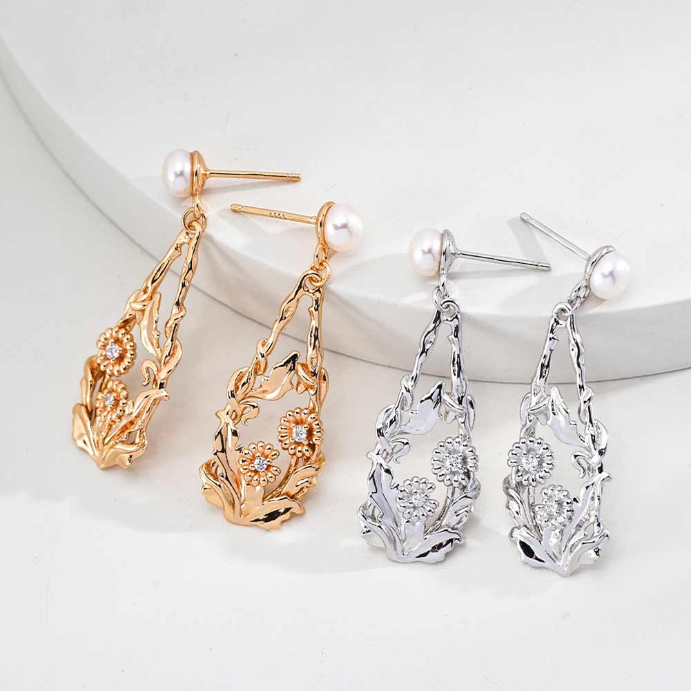 925 Silver Vintage Natural Pearl Earrings Women Earring