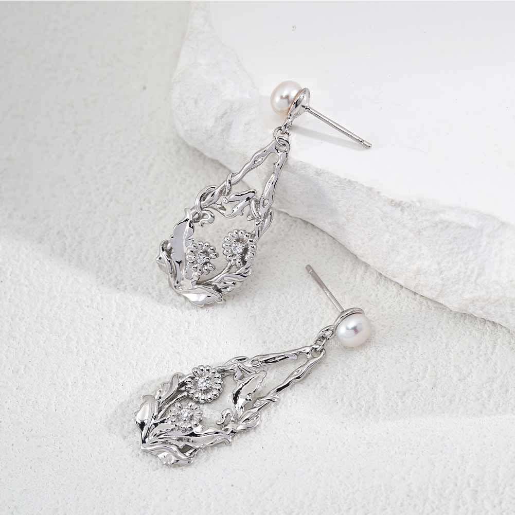 925 Silver Vintage Natural Pearl Earrings Women Earring