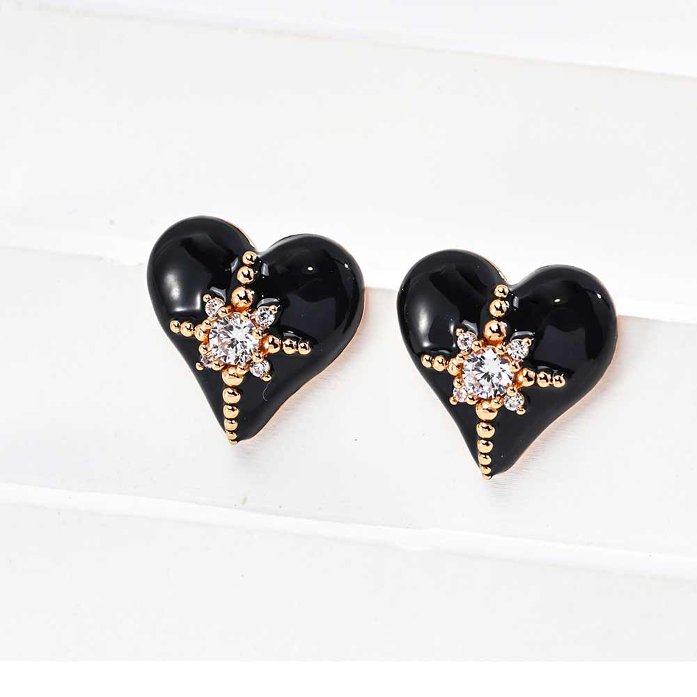 Fashion Drip Glaze Zirconia Heart Earring 925 Silver Women Stud Earring