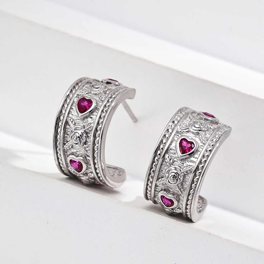 925 Silver Vintage Heart Shaped Zirconia Earring